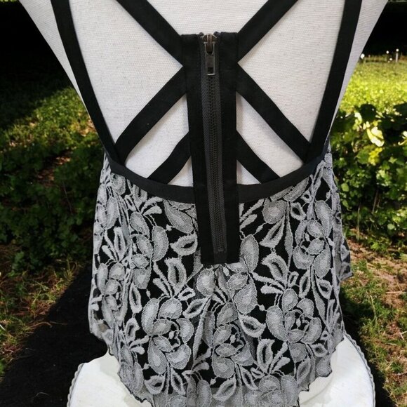 Free People ✦ Embroidered Floral Camisole ✦ Sheer Black Mesh w/ Strappy Back Zip - Picture 9 of 12